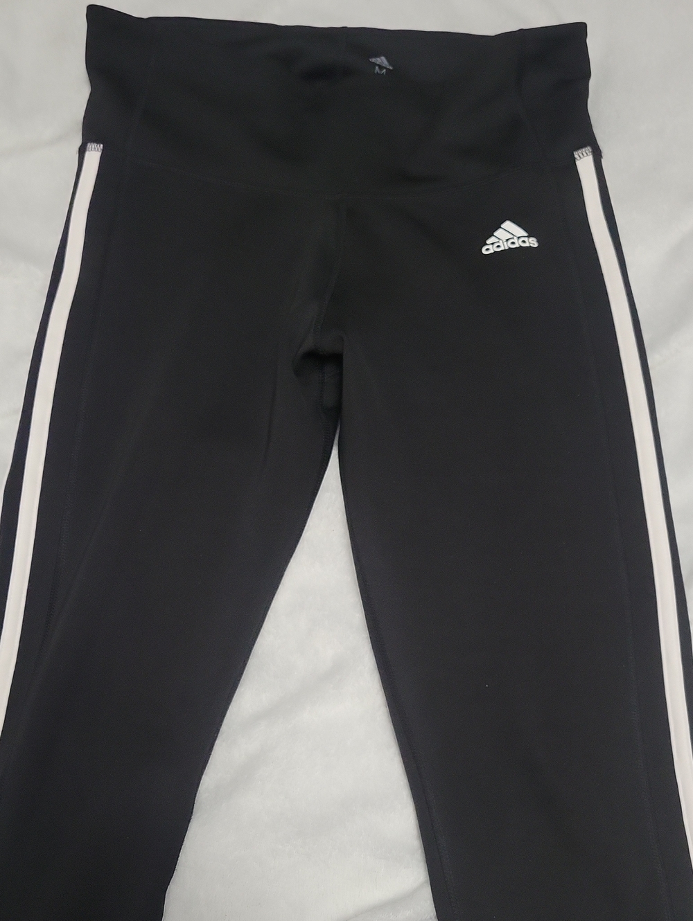 Adidas Size Medium Climalite Black With Three White Stripes Tights